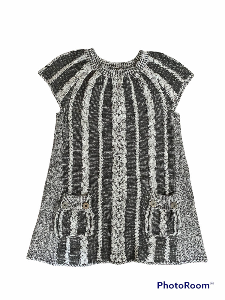 Vintage Sweater A-line Black Gray/Grey Size L Short Sleeve Cable Knit Crew Neck